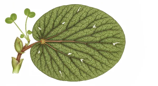 Feuille de Begonia Rex avec incisions sur les nervures, posée sur un terreau humide