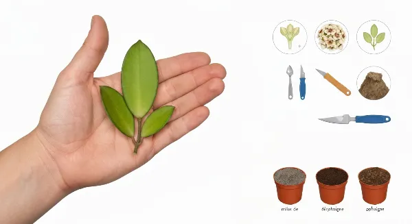 Bouture de Hoya prête à être plantée, avec outils de bouturage