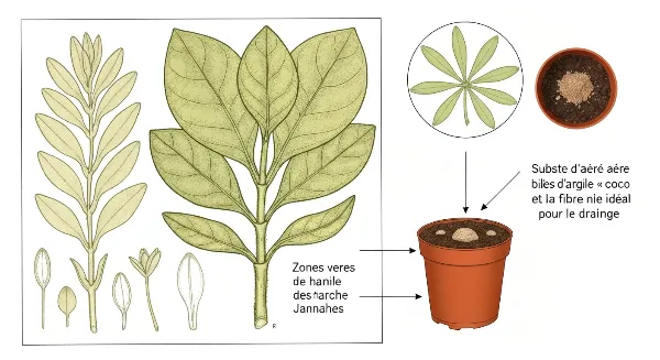 Substrat idéal bien drainant pour plantes panachées, avec perlite et écorce.