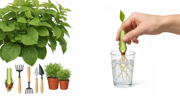 Main tenant une bouture de Pothos avec racines, guide de bouturage pour débutant