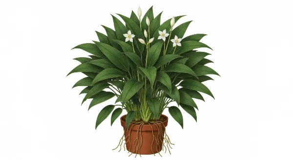 Spathiphyllum dense et luxuriant, prêt à être divisé pour rajeunissement