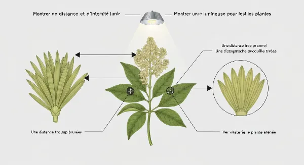 Schéma de placement optimal d'une lampe horticole LED par rapport à une plante