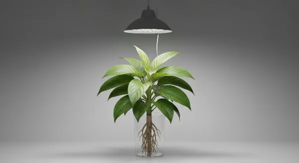 Plante d'intérieur et boutures saines sous une lampe LED horticole