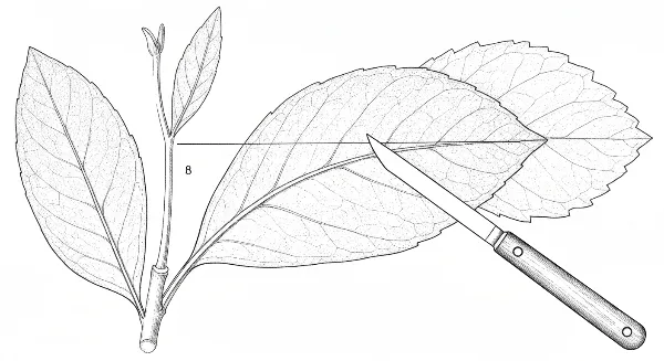 Détail de la coupe d'une tige de plante d'intérieur juste sous un nœud.