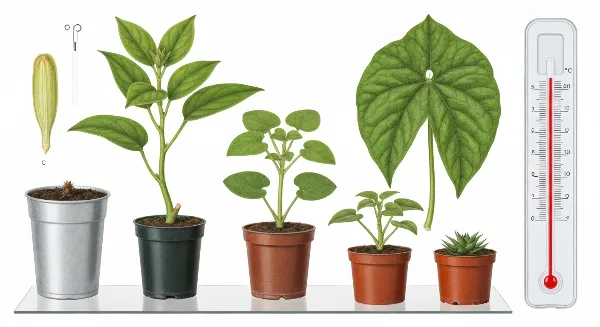 Boutures de plantes enracinées dans une mini-serre avec un thermomètre de sol affichant une température optimale